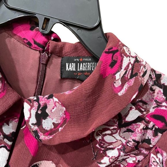 Karl Lagerfeld x Impulse Macys Chiffon Floral Print split Collared Dress - Picture 9 of 14